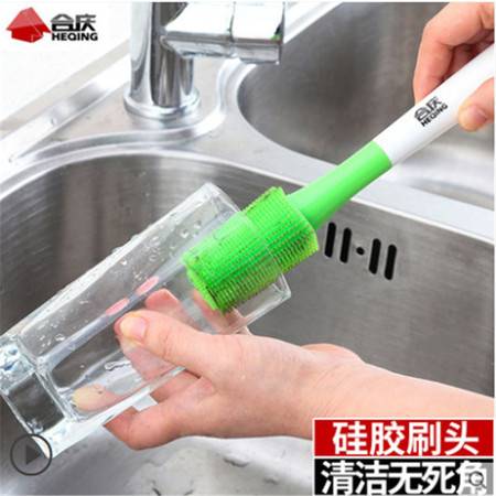 合慶硅膠杯刷家用長(zhǎng)柄玻璃杯360度旋轉(zhuǎn)軟毛牛奶瓶清潔刷廚房用刷